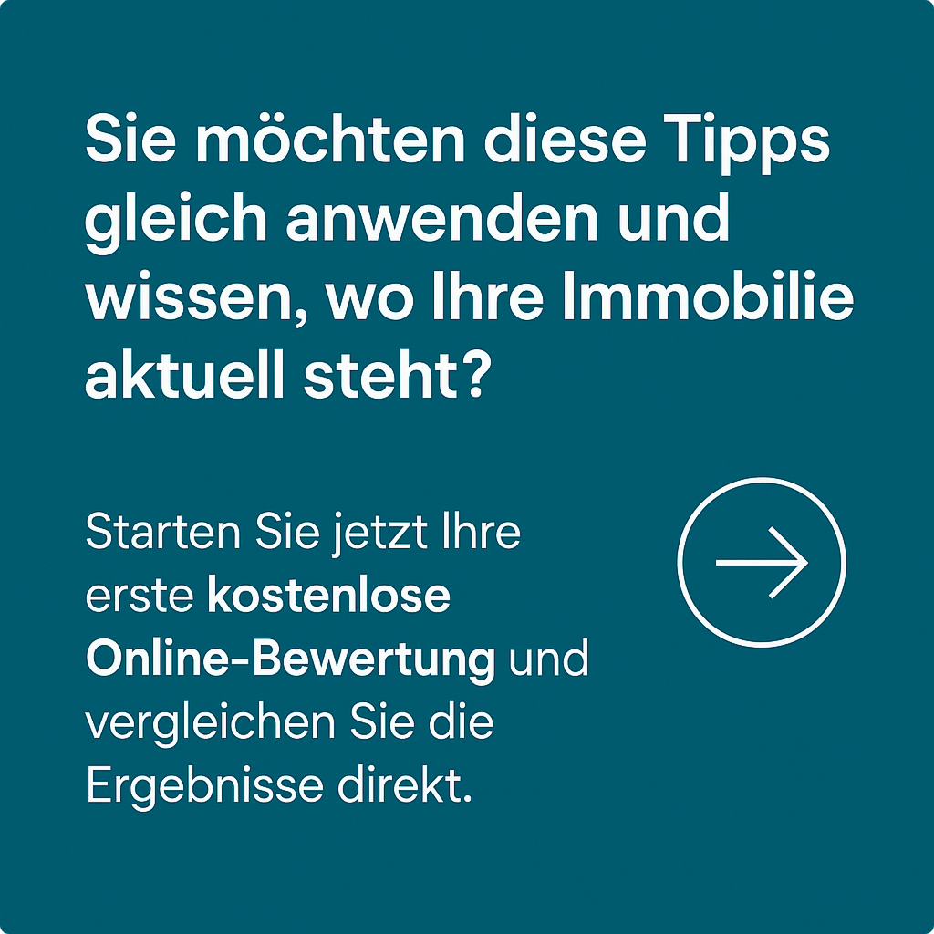 Call-to-Action für kostenlose Online-Immobilienbewertung und direkten Ergebnisvergleich.