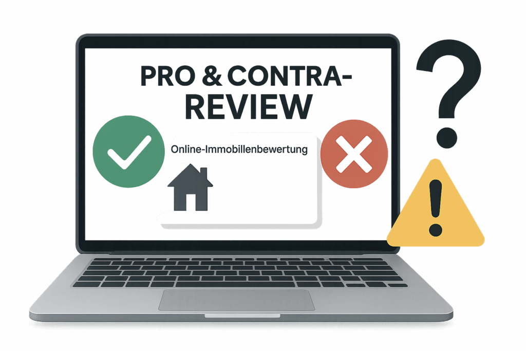 Pro-und-Contra-Review zur Online-Immobilienbewertung mit Vor- und Nachteilen für Immobilieneigentümer.