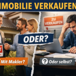 Immobilie verkaufen mit Makler oder selbst: Gegenüberstellung zwischen erfolgreichem Verkauf mit Makler und stressigem Privatverkauf.