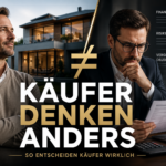 Symbolbild zum Immobilienverkauf in Zürich: Verkäufer denkt emotional über seine Immobilie, Käufer analysiert Finanzierung, Risiken und Marktpreis.